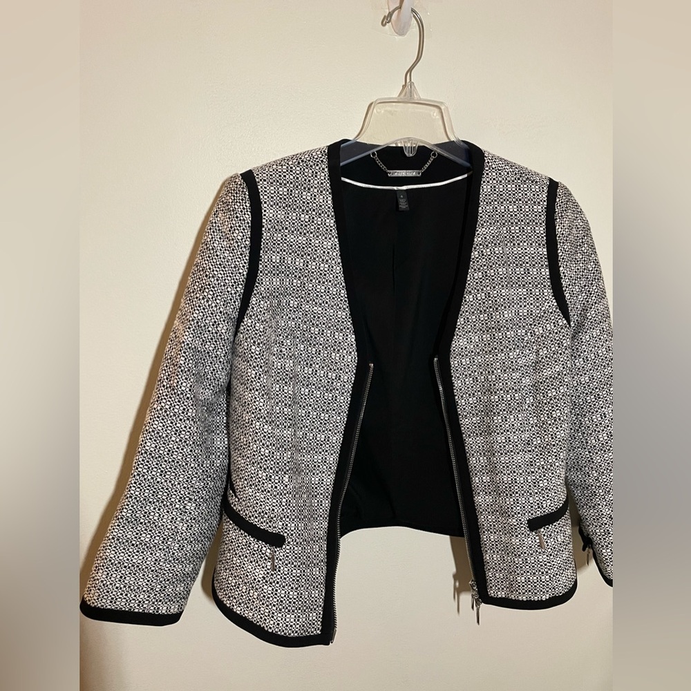 White House Black Market - Black and White Tweed Zipper Jacket - Size 6